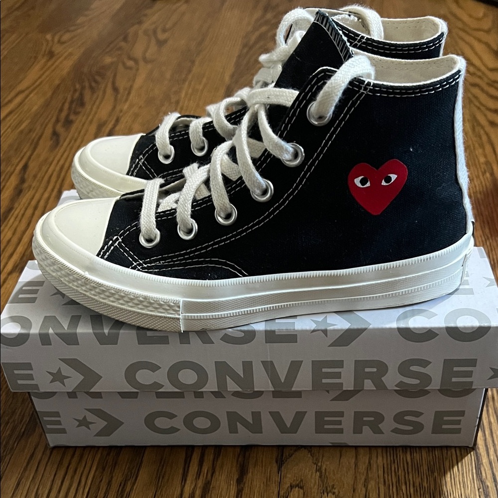 Converse Black High-Tops with Red Heart Accent